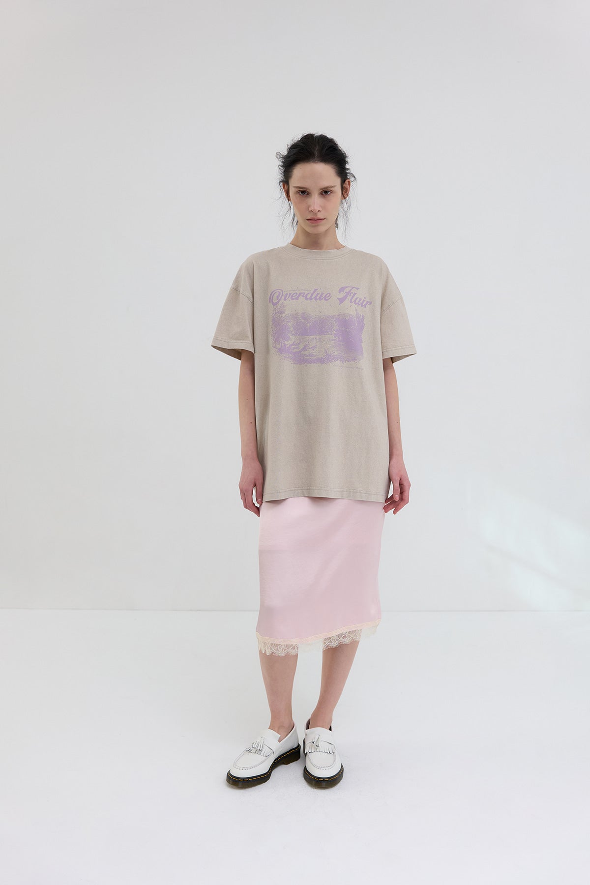 Overdueflair New Vintage Printing T-Shirt Glitter Beige