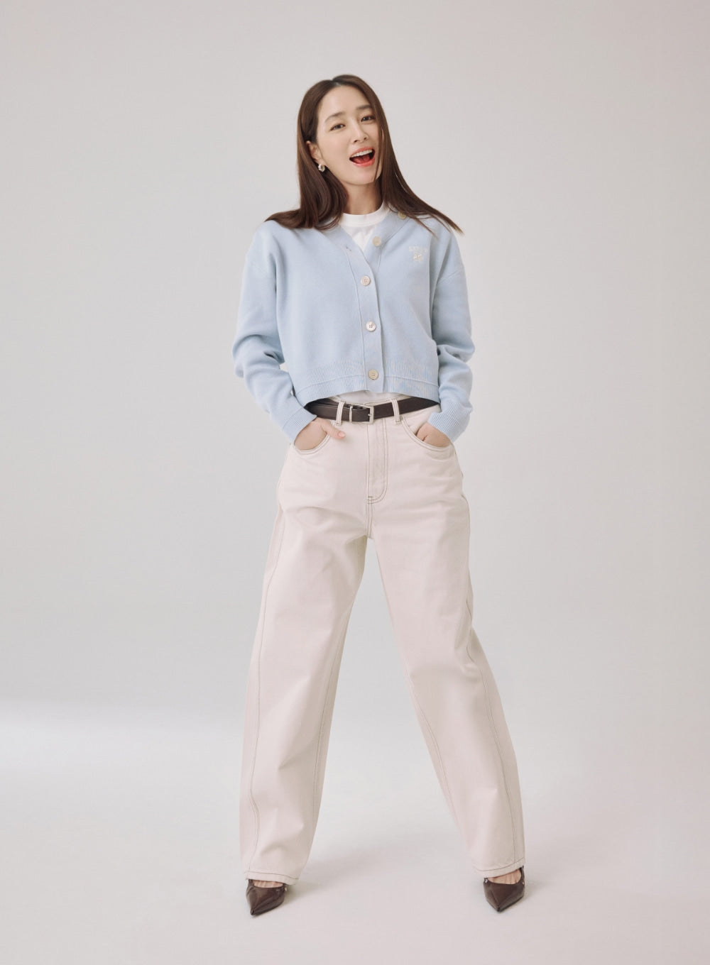 [SATUR] Round Collar Denim Pants - Ecru