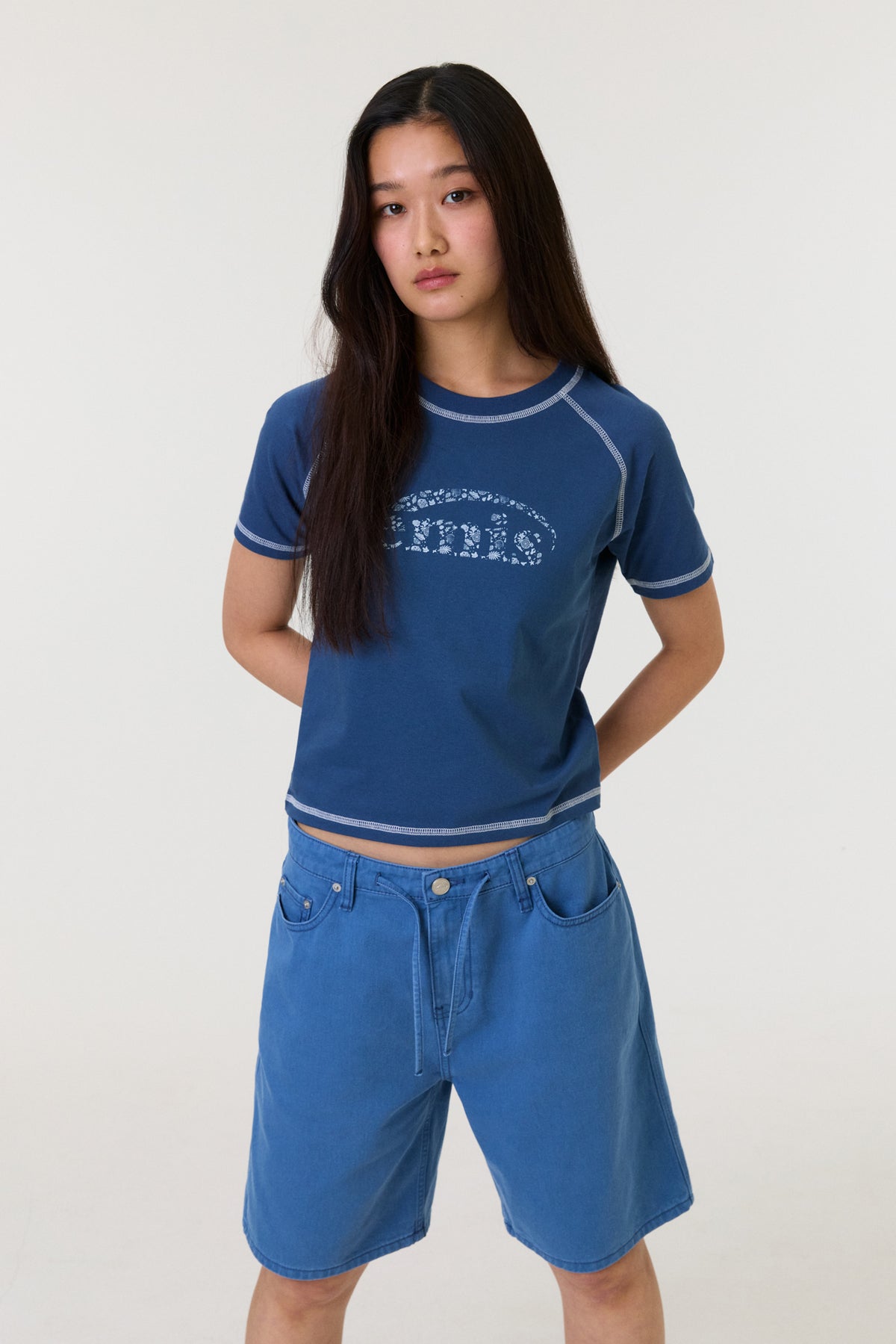 Emis Drawstring Cotton Shorts-Blue