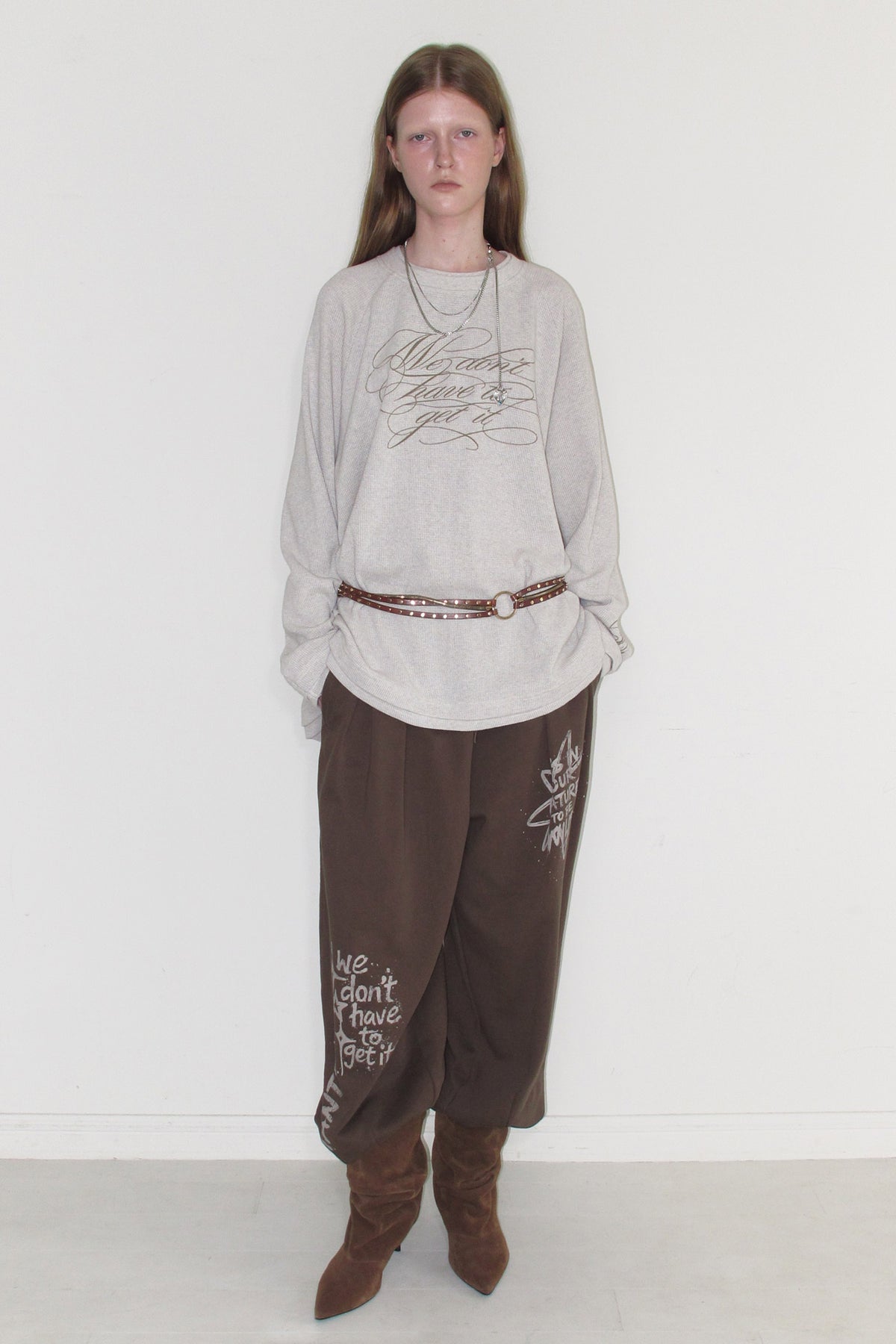 Instantfunk Waffle Graphic Oversized T Shirt - Oatmeal