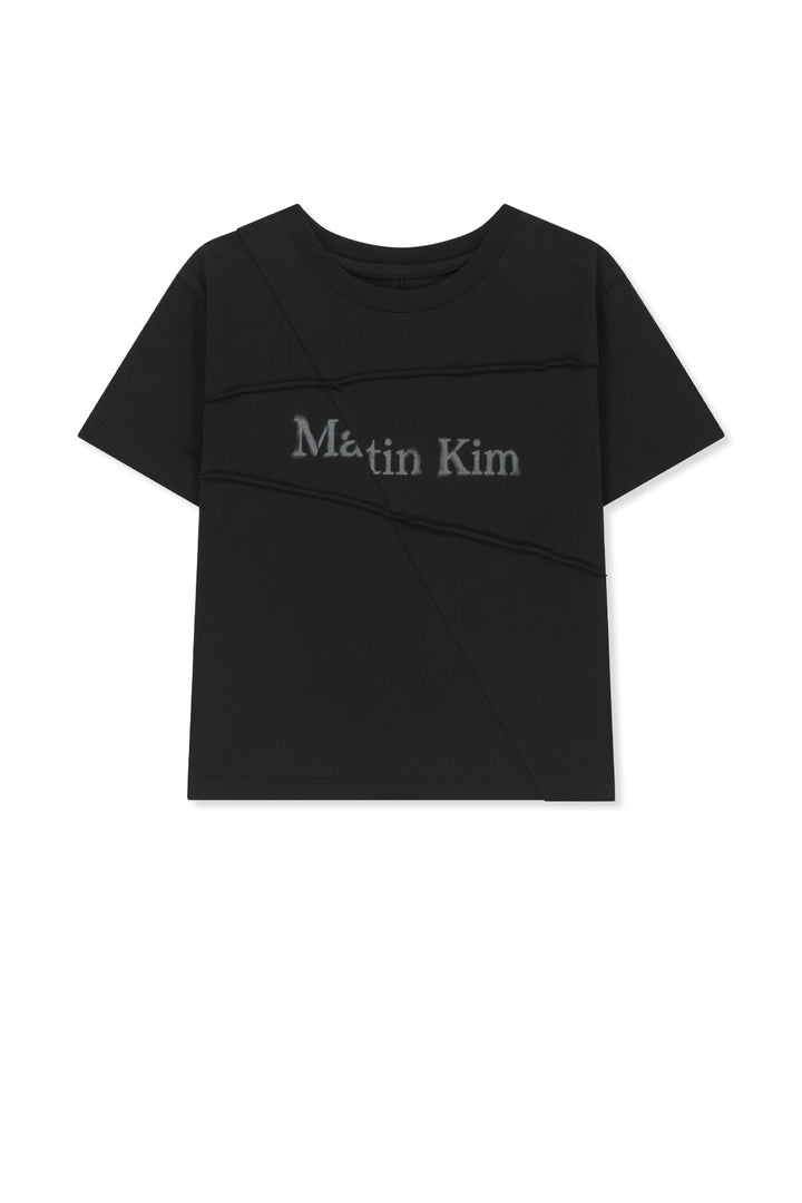 Matinkim Diagonal Cut Logo Crop Top IN Black