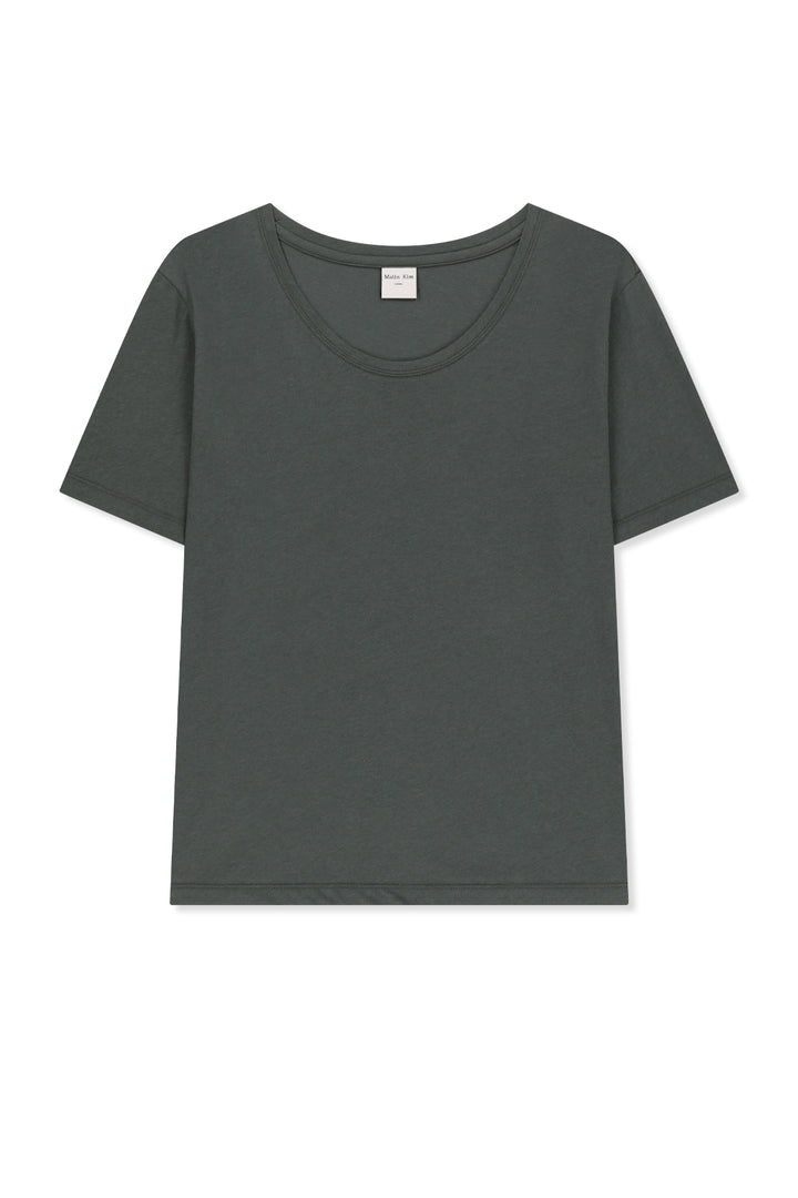 Matinkim Label Point U Neck Top IN Charcoal