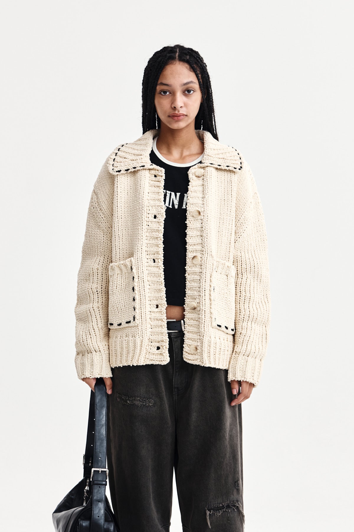 Matinkim Matin Kim Handmade Collar Knit Cardigan For Women IN Butter
