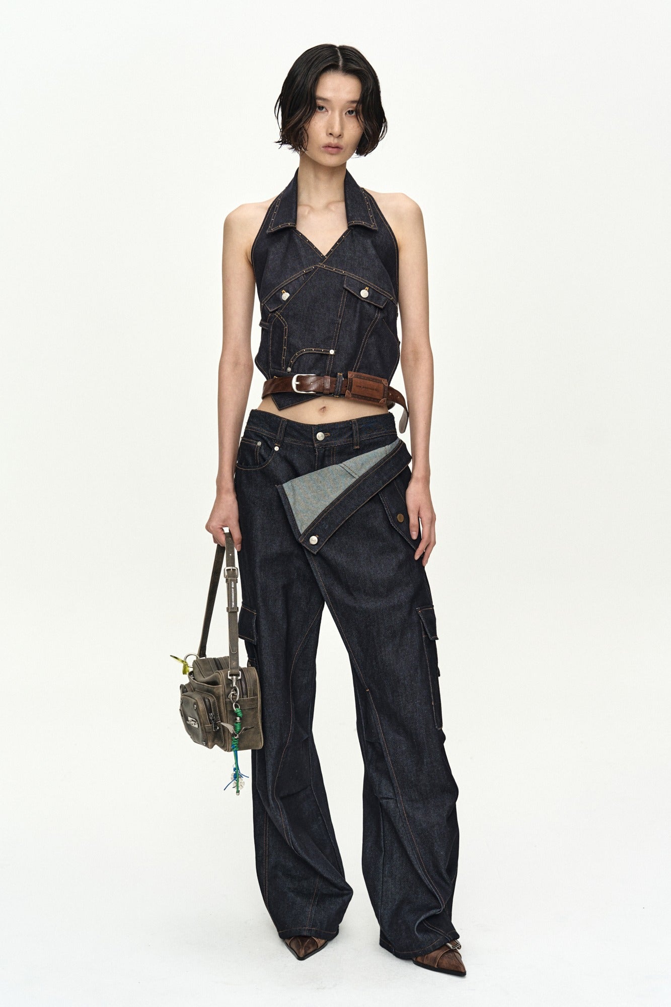 Andersson Bell Upside-Down Indigo Denim Halter Top