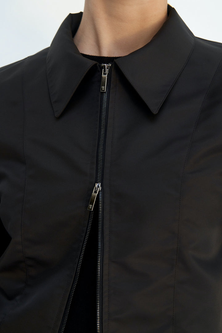 Treemingbird Knit Sleeve Cropped Jacket Deep Brown