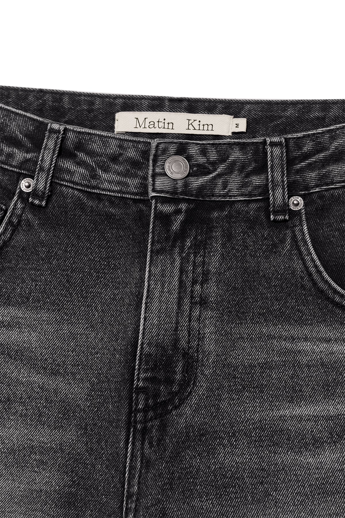 Matinkim Deep Washed Semi Boots Cut Denim Pants IN Charcoal