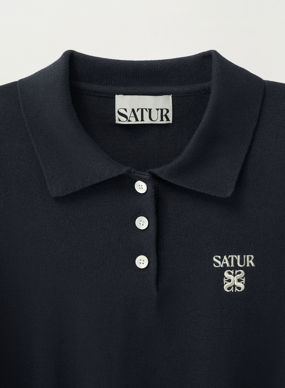 [satur] (W) Fine Half Pique Polo Knit - Navy