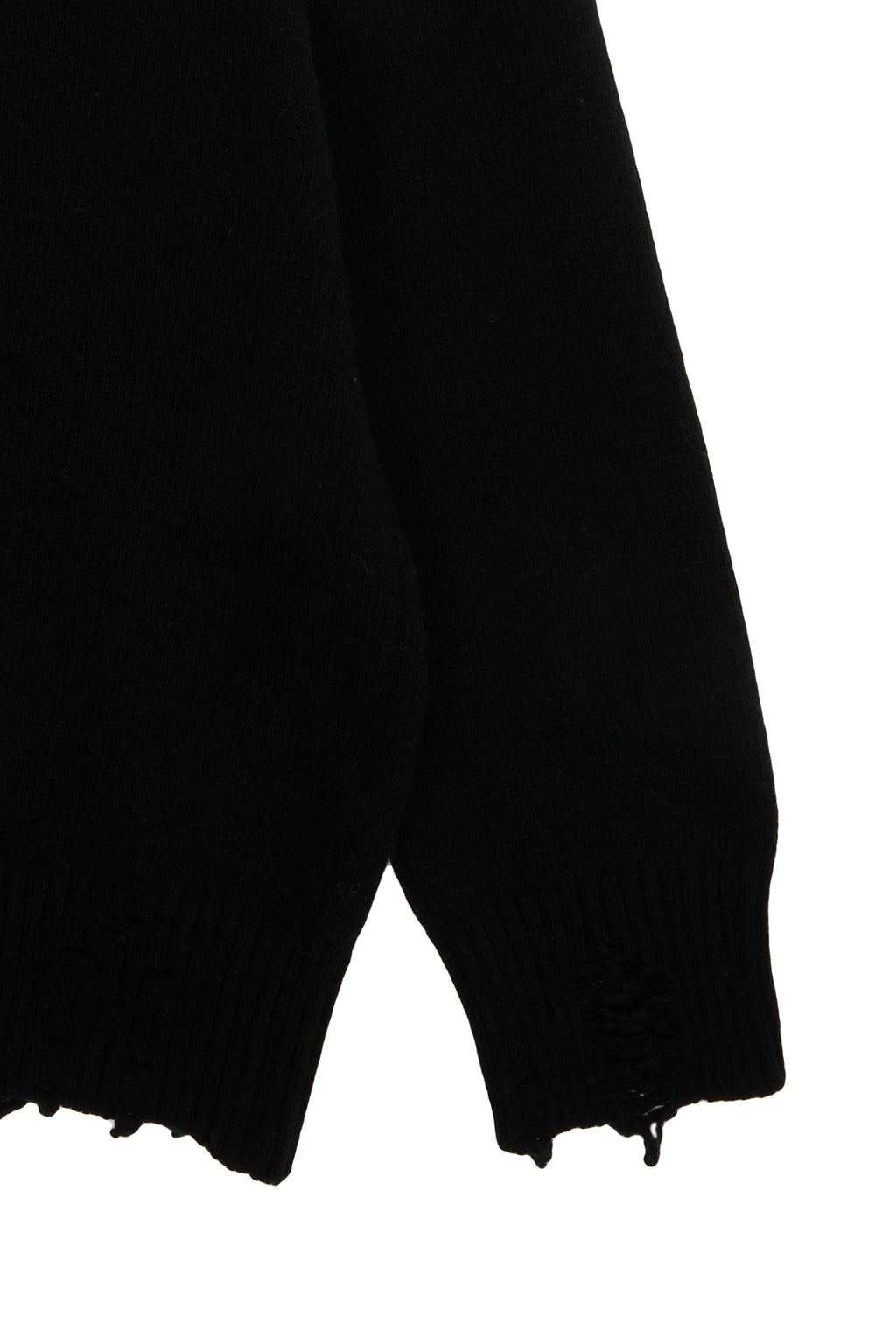 [matinkim] DAMAGE LOGO KNIT HOODIE IN BLACK