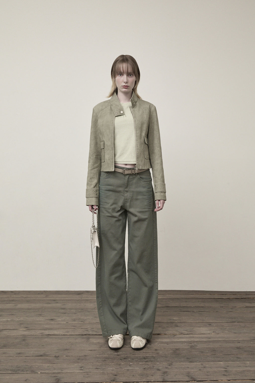 [matinkim] WASHED SLIM BIKER JUMPER IN LIGHT KHAKI
