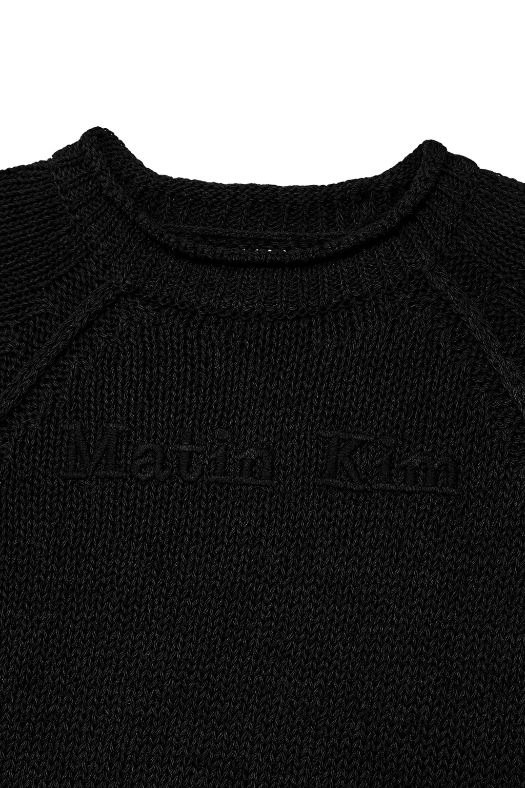 [matinkim] THREE QUARTER SLEEVE LOGO KNIT PULLOVER IN BLACK