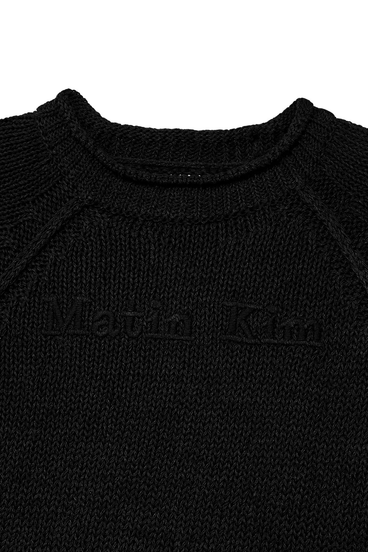 [matinkim] THREE QUARTER SLEEVE LOGO KNIT PULLOVER IN BLACK