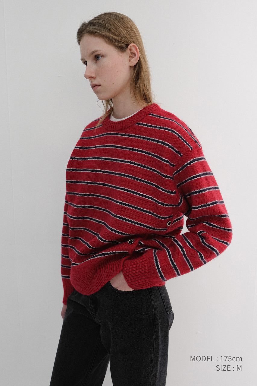 Dunst Unisex Striped Chunky Sweater Red