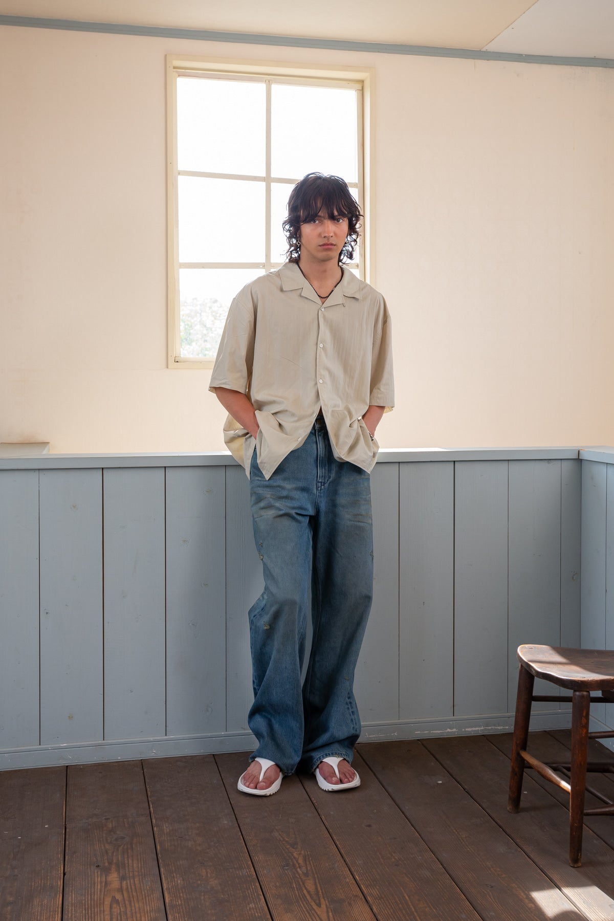 Matinkim Embo Washed Denim Pants For Men IN Blue