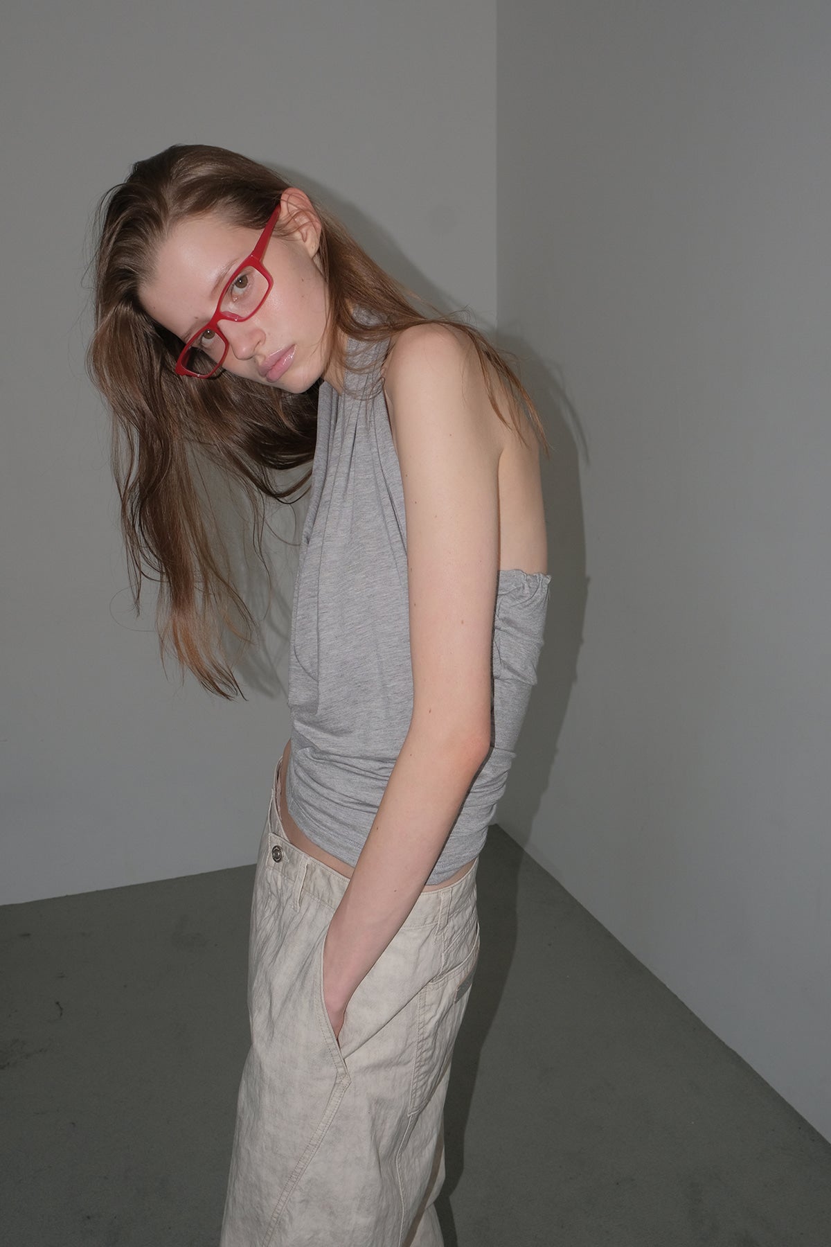 Overdueflair Draped Halter Top Melange Grey