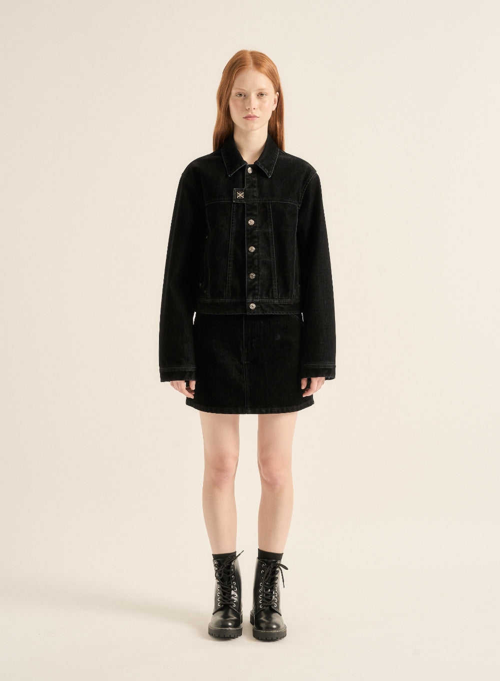 [satur] (W) Velvet Denim Mini Skirt - Black