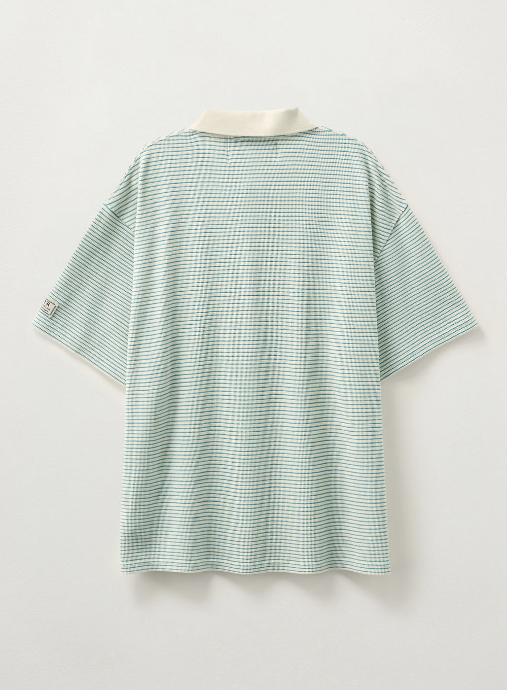 [satur] Stripe Collar T-Shirt - Ivory Blue