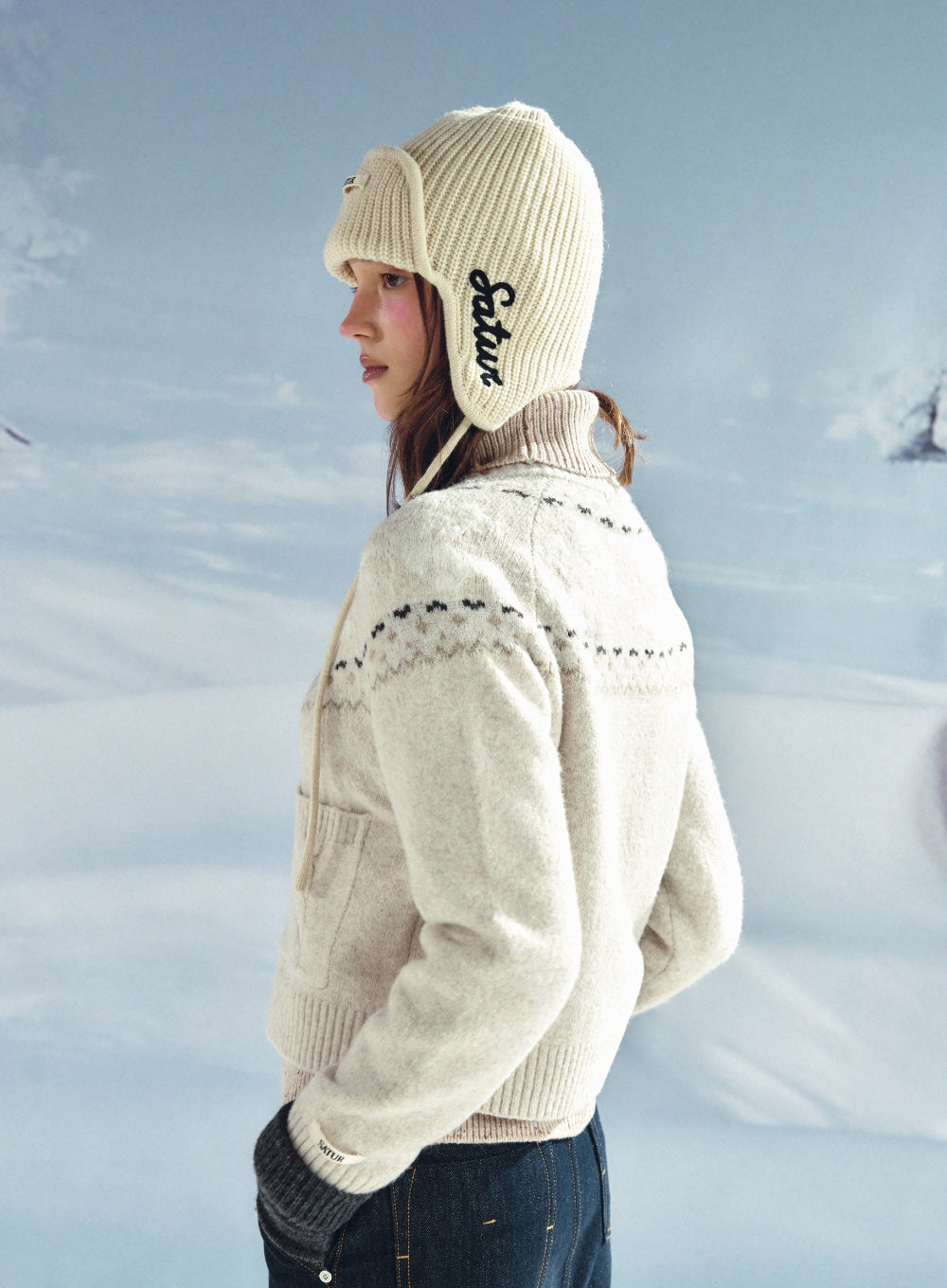 [satur] Earmuff Knit Beanie - Cream