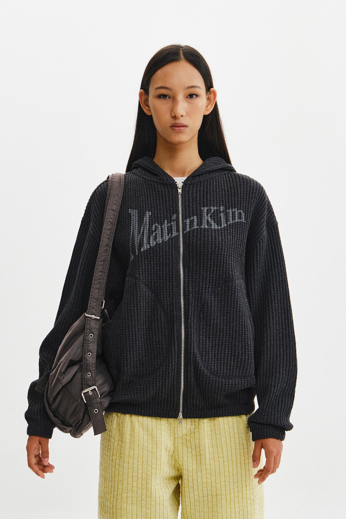 Matinkim Matin Logo Waffle Hoody Zip UP IN Charcoal