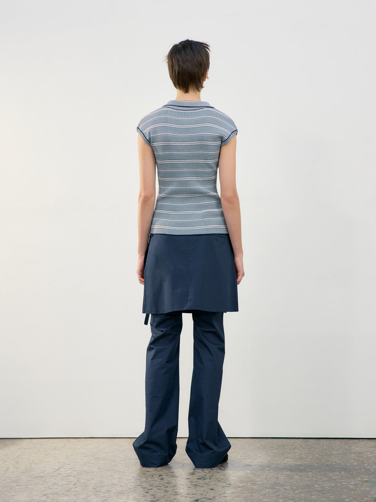 Low Classic Stripe Pique Cap Sleeve Knit Top Navy