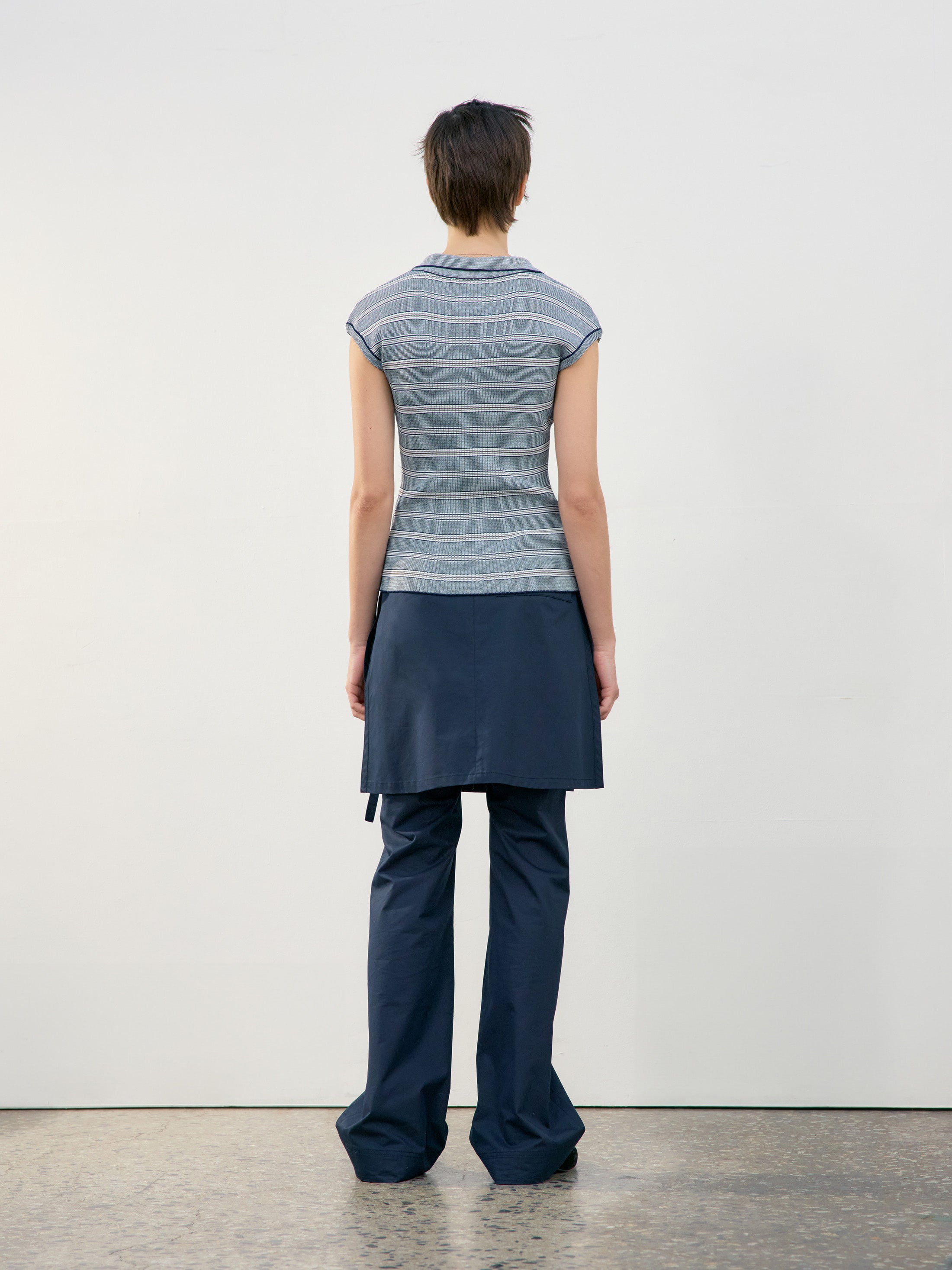 Low Classic Stripe Pique Cap Sleeve Knit Top Navy