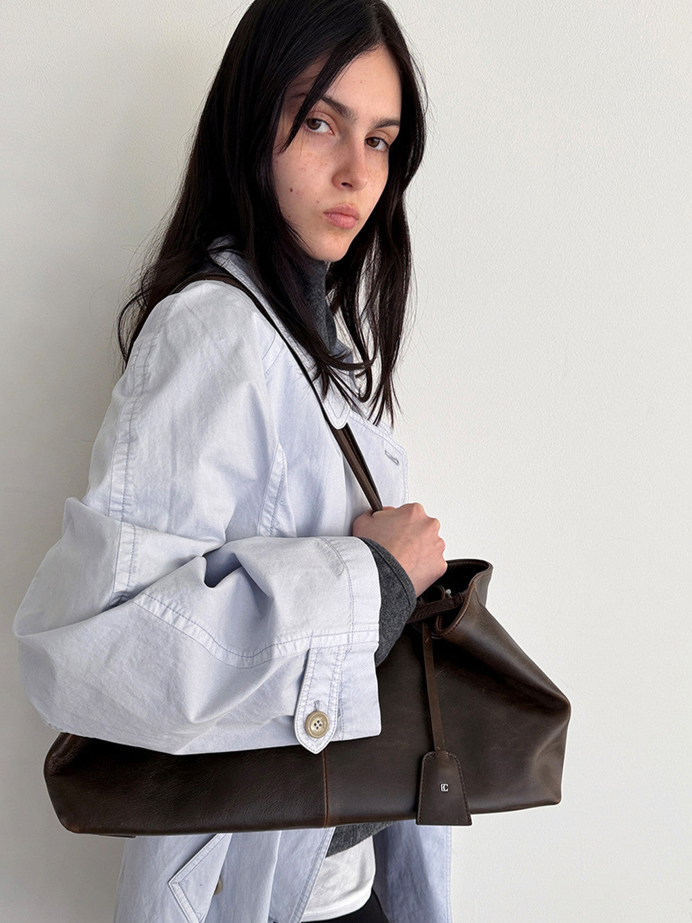 Low Classic Pigment Washed Half Trench Coat Light Blue