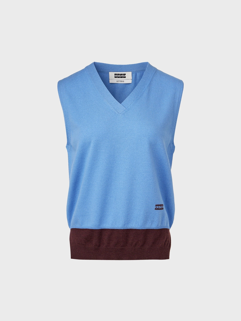 EENK V-Neck Contrast Rib Knit Vest - Sky Blue