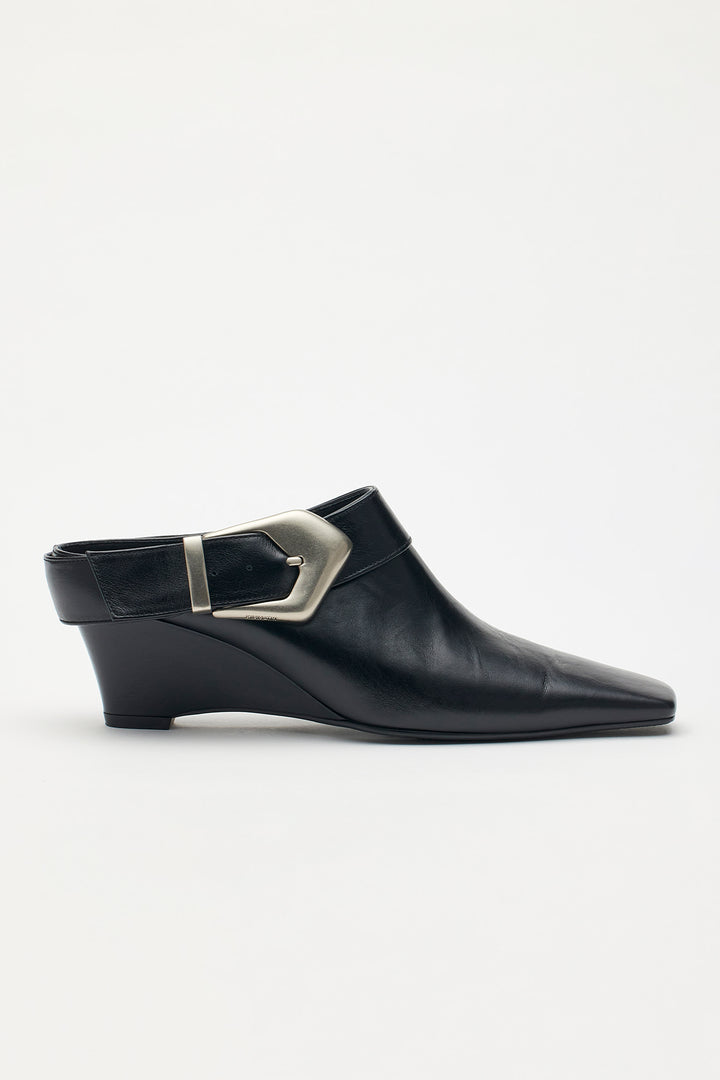 Matinkim Bold Buckle Leather Mule IN Black