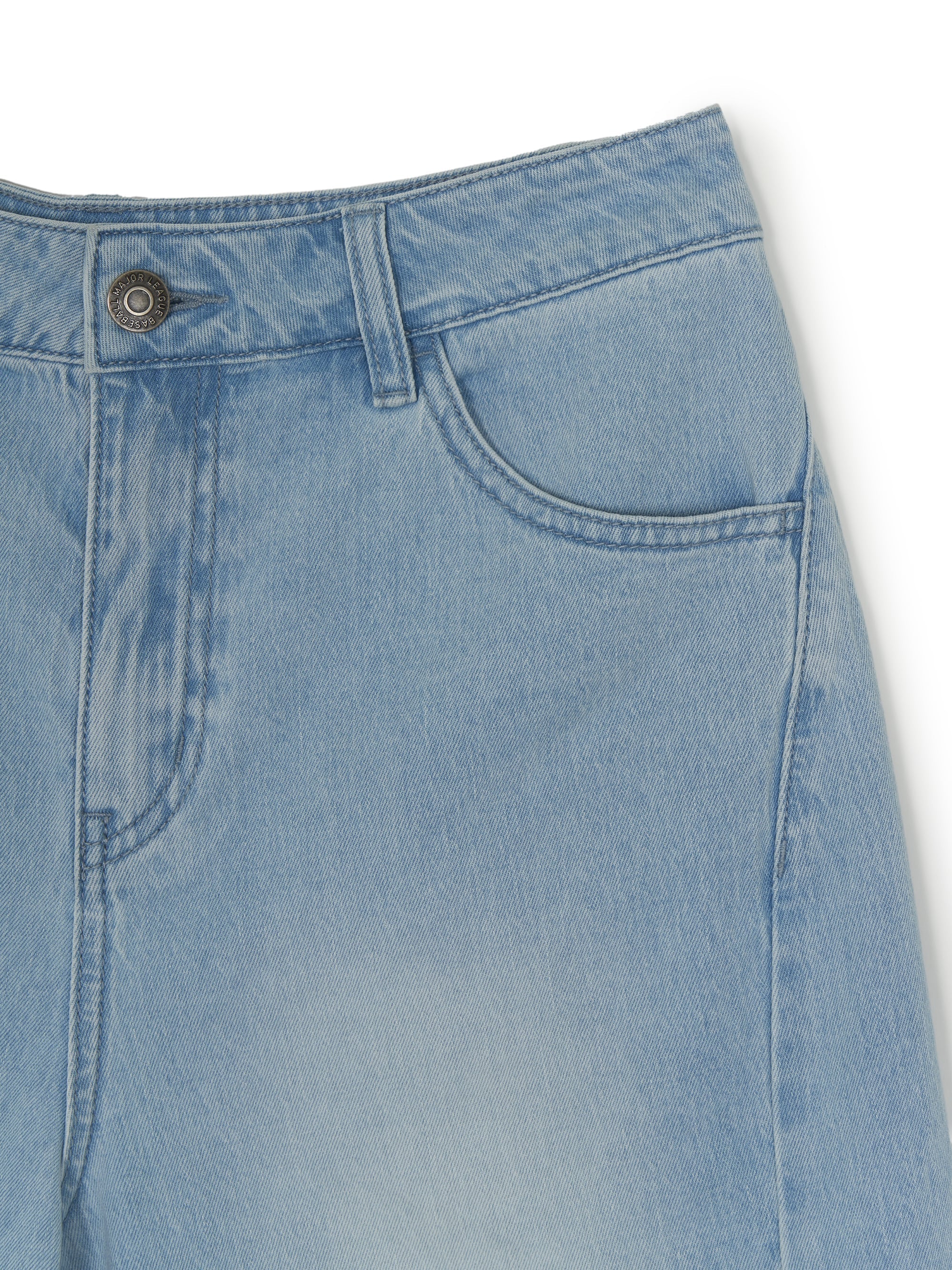 MLB Korea Women's Basic Small Logo 9in Curved Denim Shorts