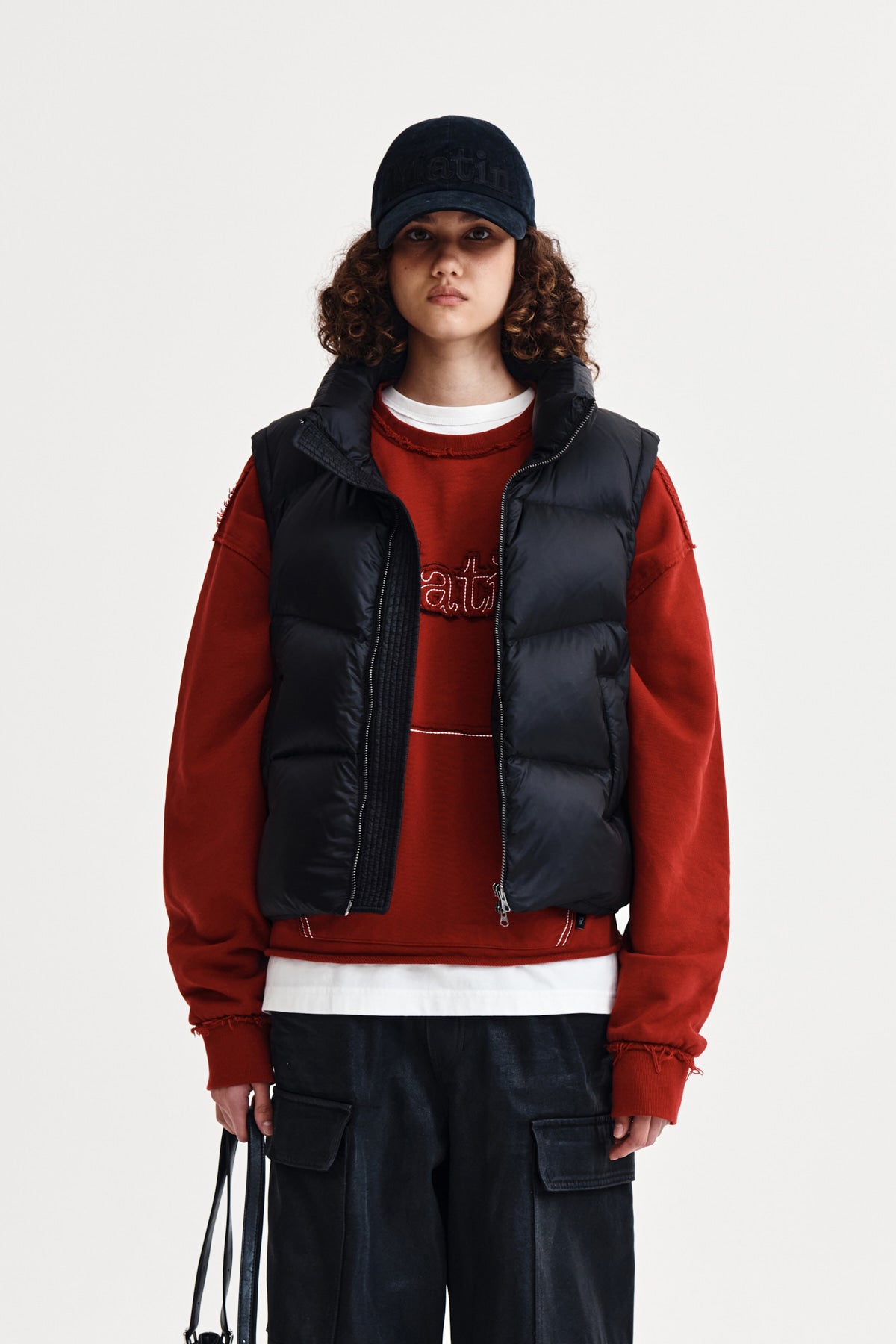 [matinkim] UNBALANCE QUILTED DOWN VEST FOR WOMEN IN BLACK