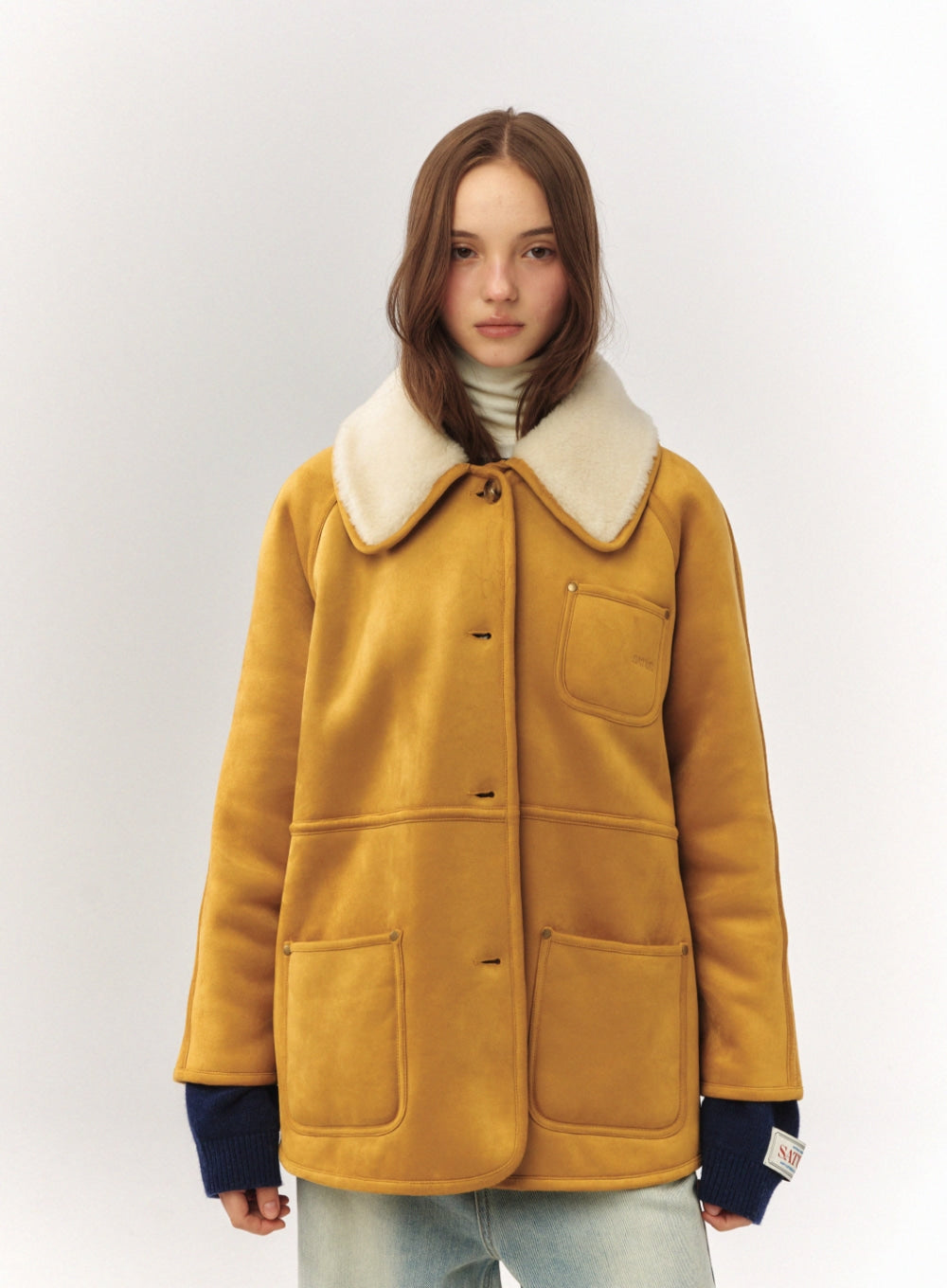 Satur (W) Synthetic Shearling Loose Fit Jacket - Light Beige
