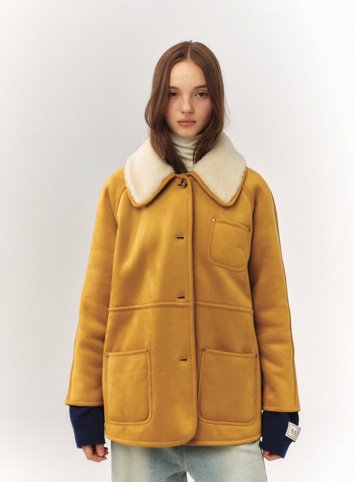 Satur (W) Synthetic Shearling Loose Fit Jacket - Light Beige