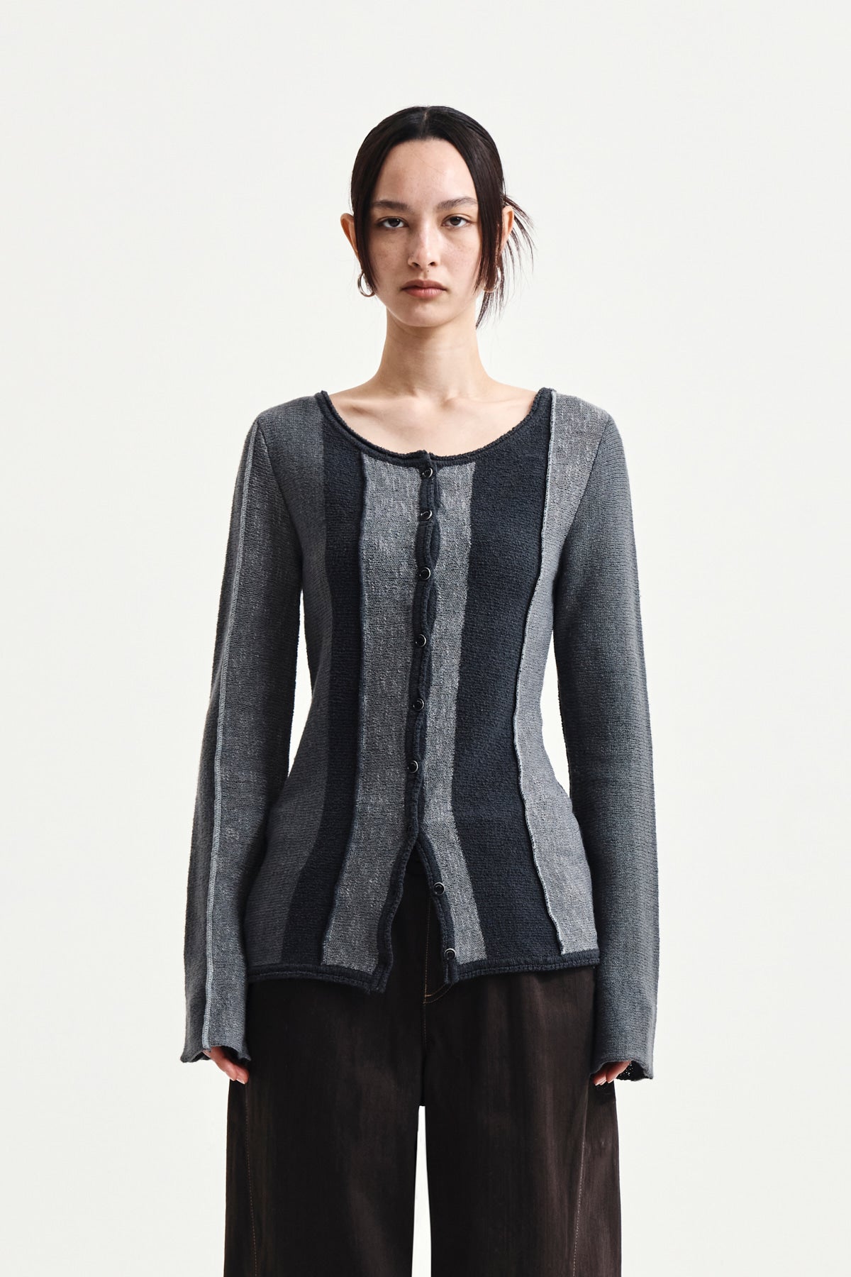 [matinkim] Color Block Slim Knit Cardigan IN Charcoal