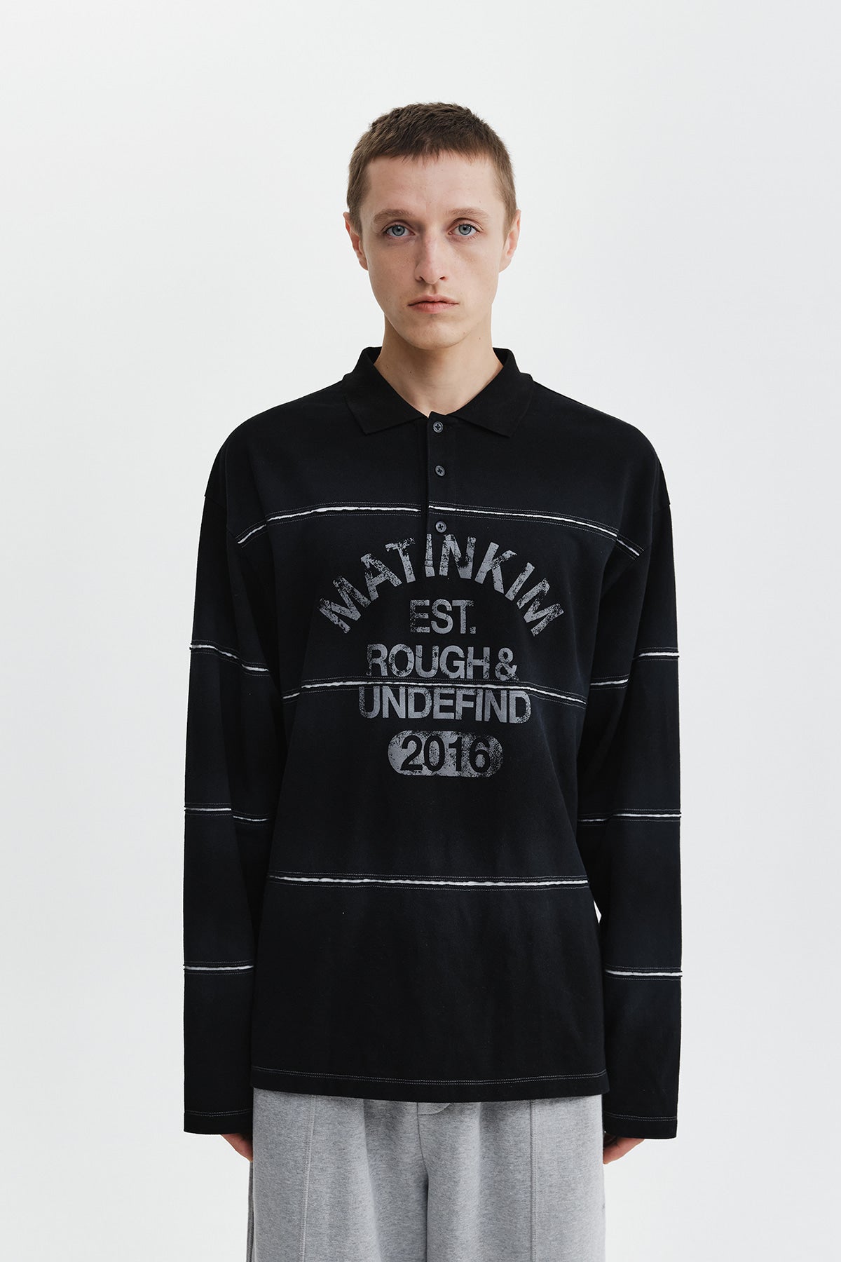 Matinkim Reveal Stripe Logo Collar Top For Men IN Black