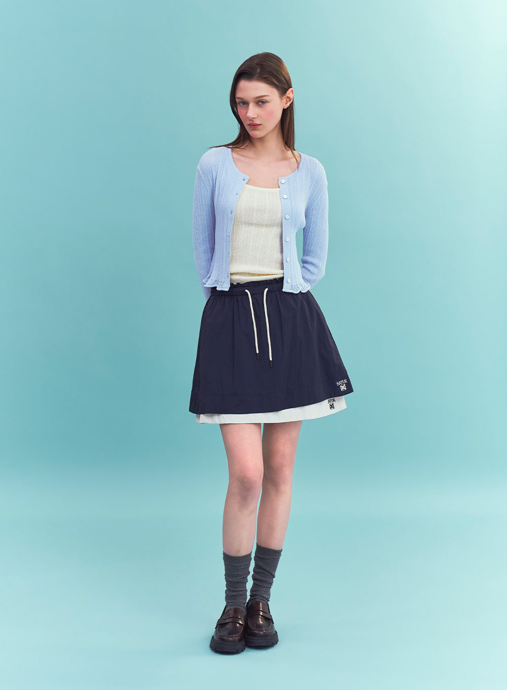Satur (W) Sheer Long Sleeve Crop Cardigan - Sky Blue