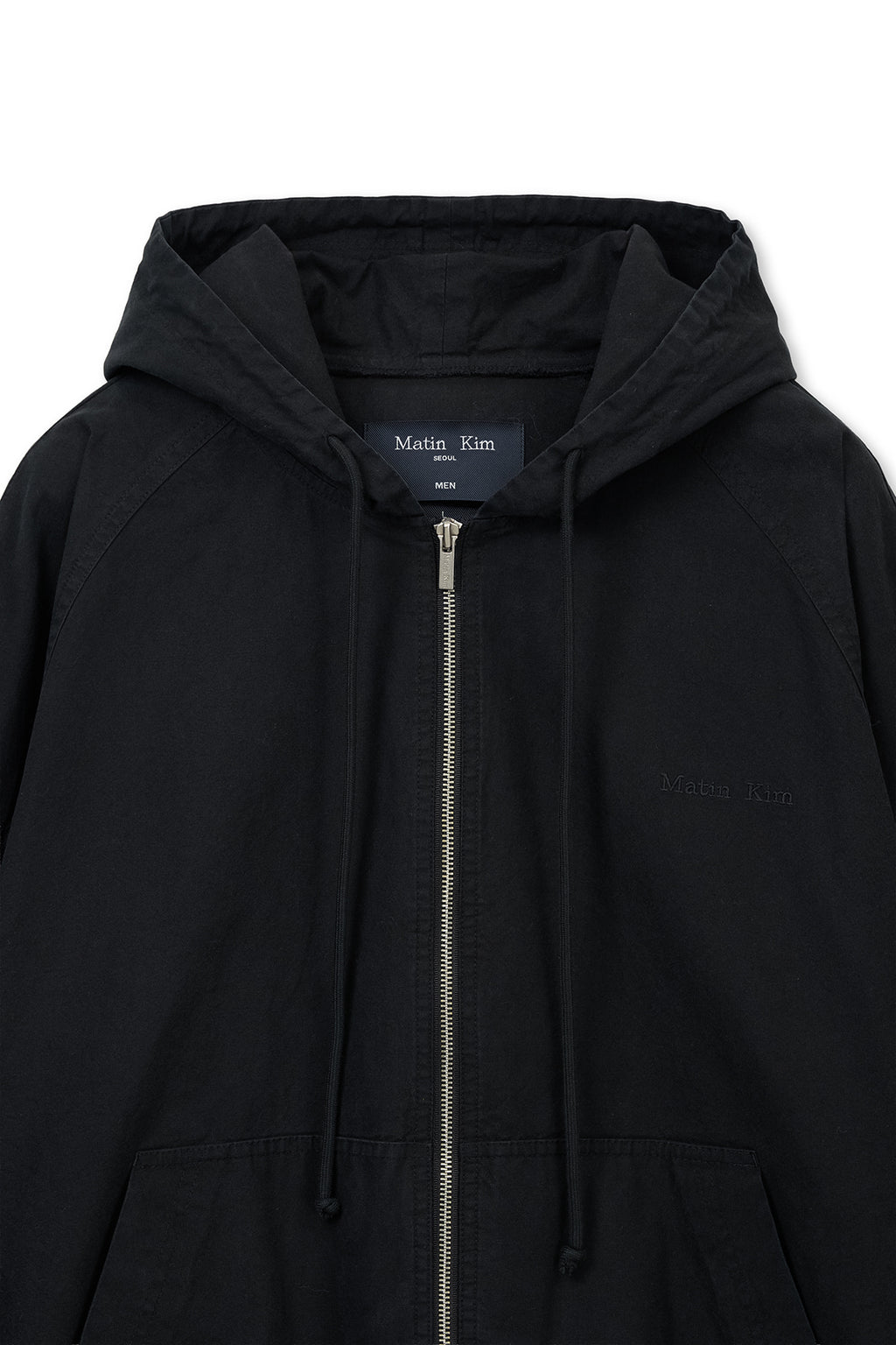 Matinkim Washed Cotton Hoody Zip UP IN Black
