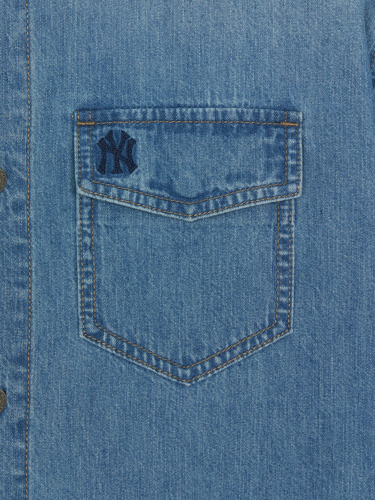 Mlb Varsity Vintage Slub Short Sleeve Denim Work Shirt