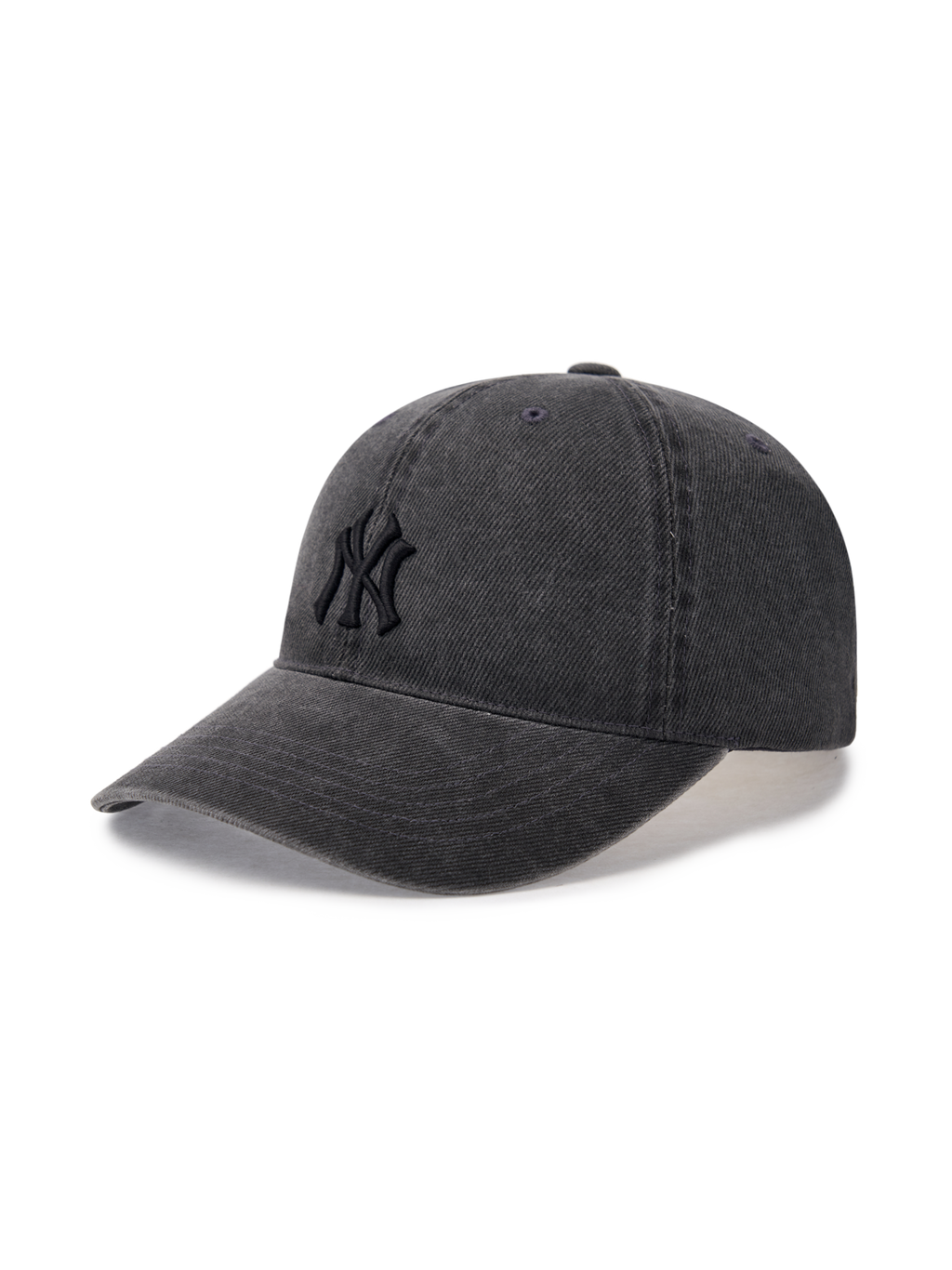 MLB Dark Gray unstructured washed cap, trendy Korean designer hat for streetwear style.