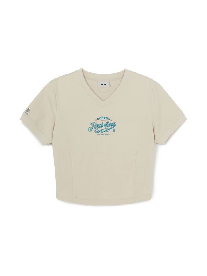 MLB Korea Women's V-neck Letter Crop T-shirts