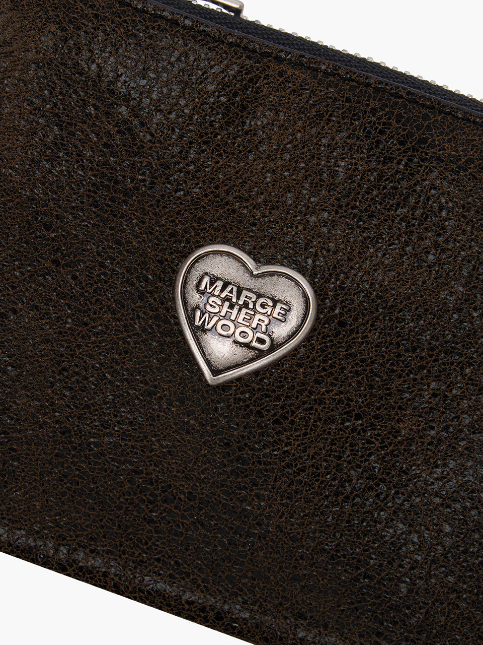 Margesherwood Heart Zipper Wallet Silver Logo brown+black two-tone cracked