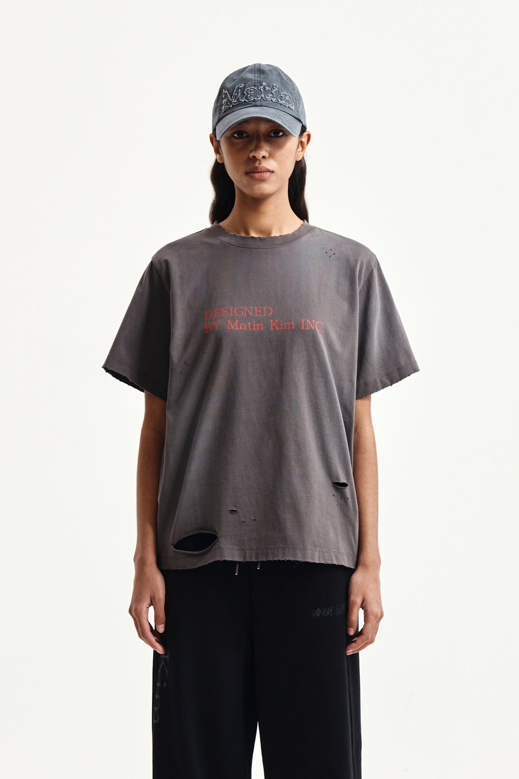 Matinkim Spray Washed Lettering Damaged Top IN Charcoal