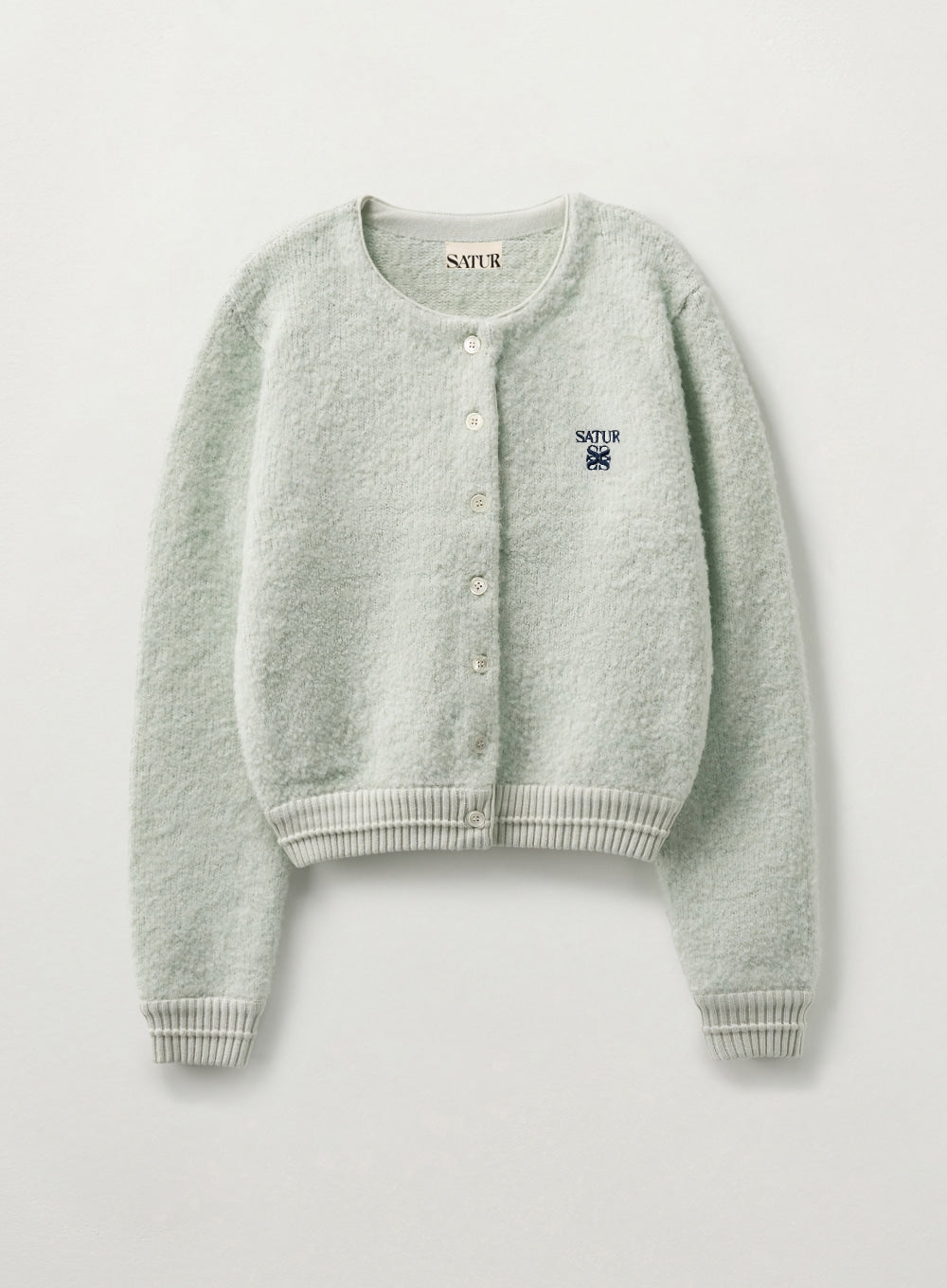 [satur] (W) Boucle Crew Neck Cardigan - Mint