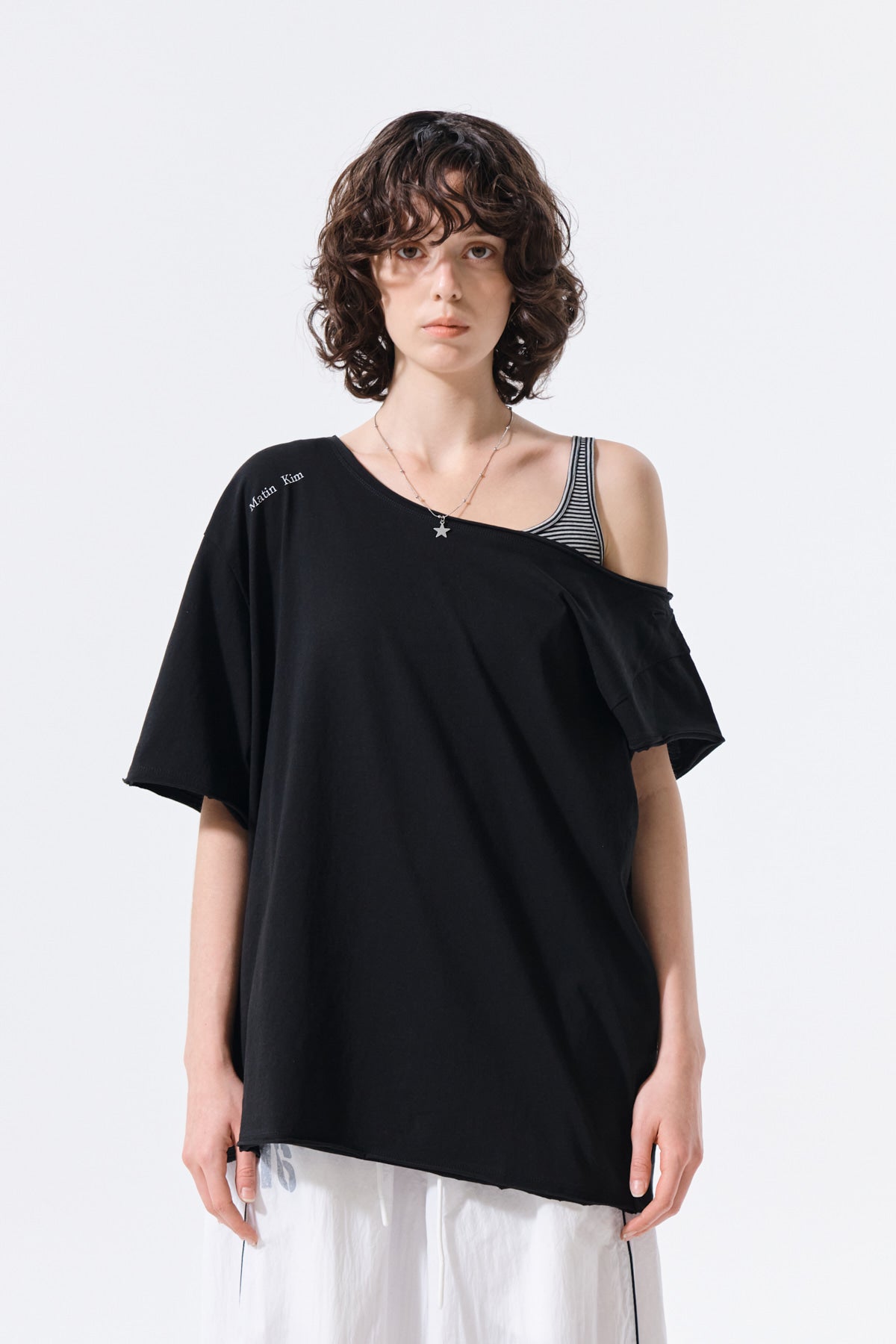Matinkim Asymmetric Off Shoulder Top IN Black