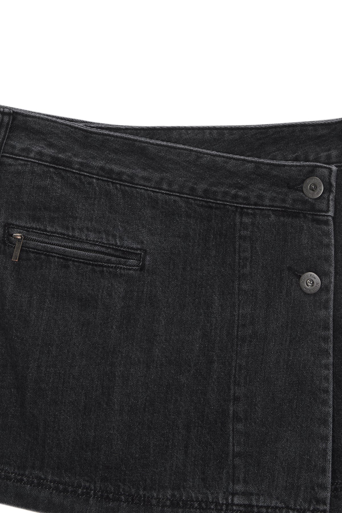 [matinkim] PLEATS WRAP DENIM MINI SKIRT IN BLACK