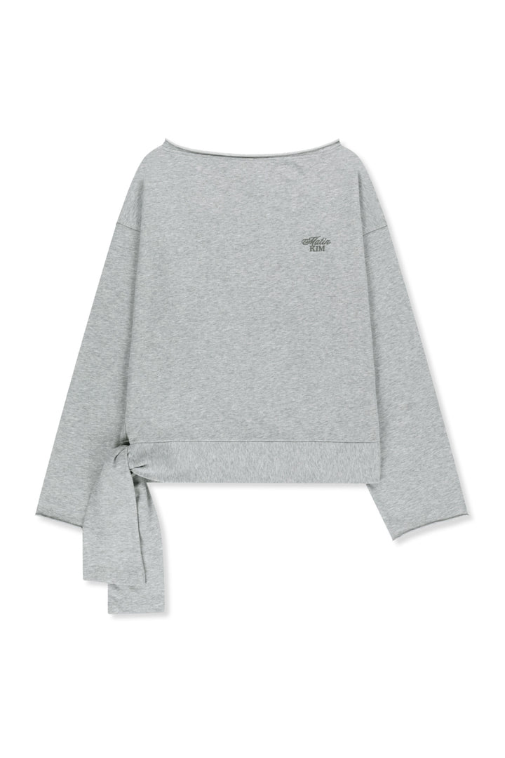 Matinkim Back Logo Raw Cut Boat Neck Top IN Grey