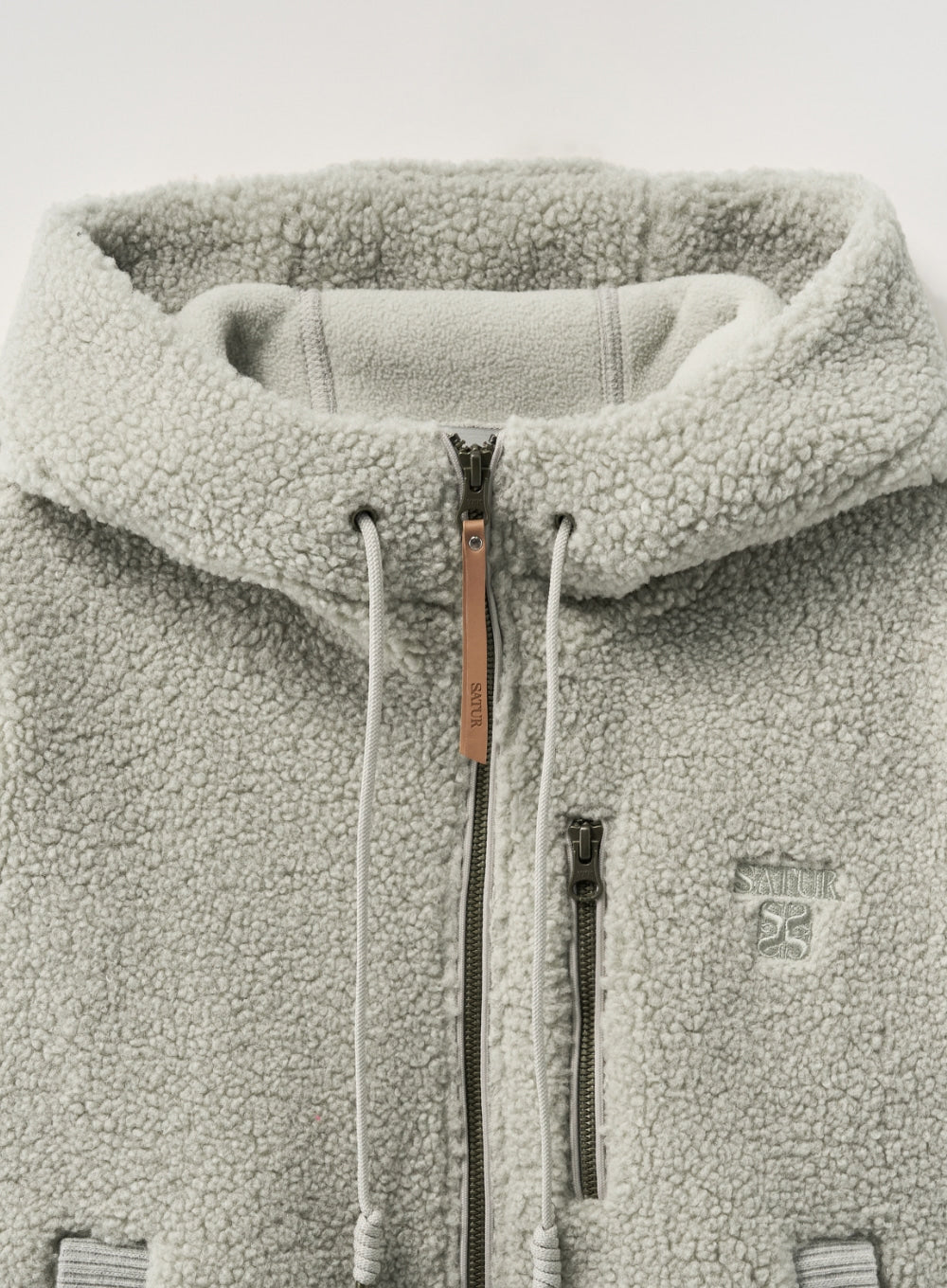 [satur] (W) Shearling Fleece Hood Zip-up - Khaki