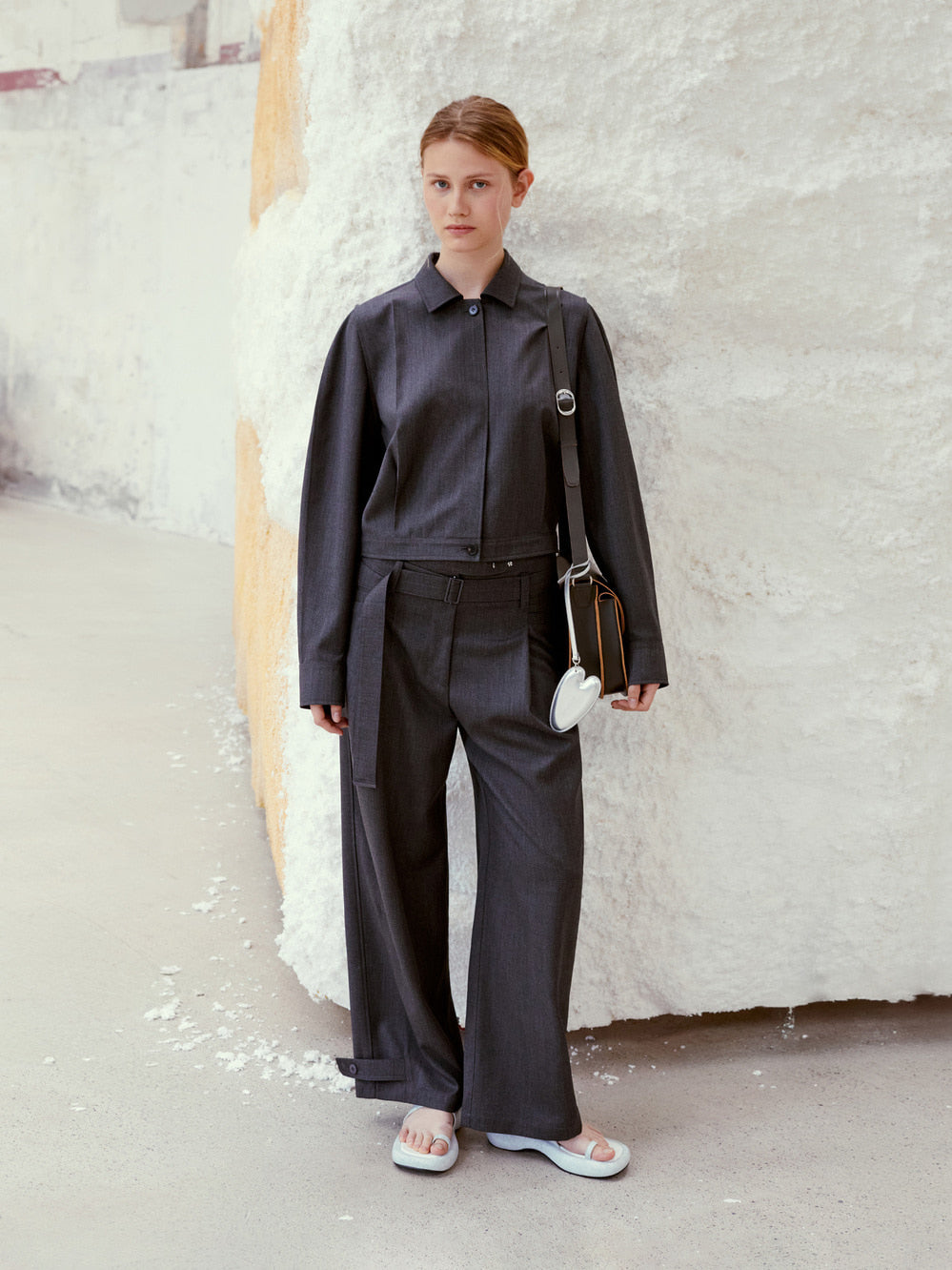 Low Classic Double Waist Trousers Melange Grey