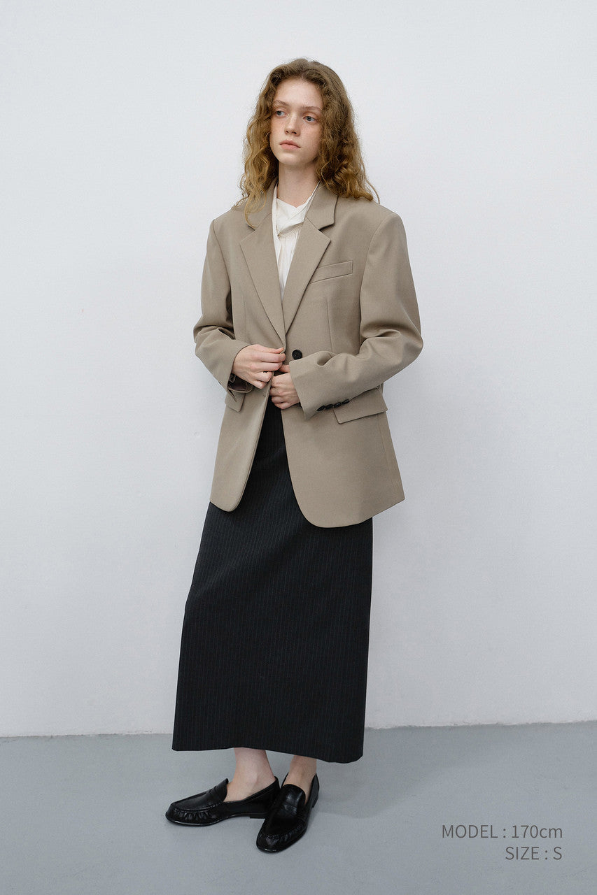 Dunst H-Line Long Striped Skirt Charcoal Grey Stripe
