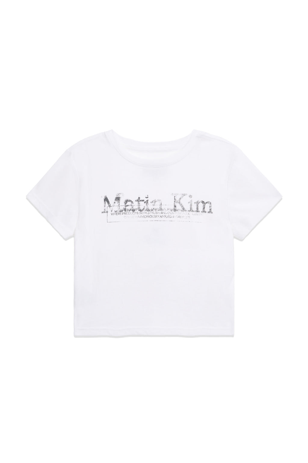 [matinkim] STAMP LOGO GRAPHIC CROP TOP IN WHITE
