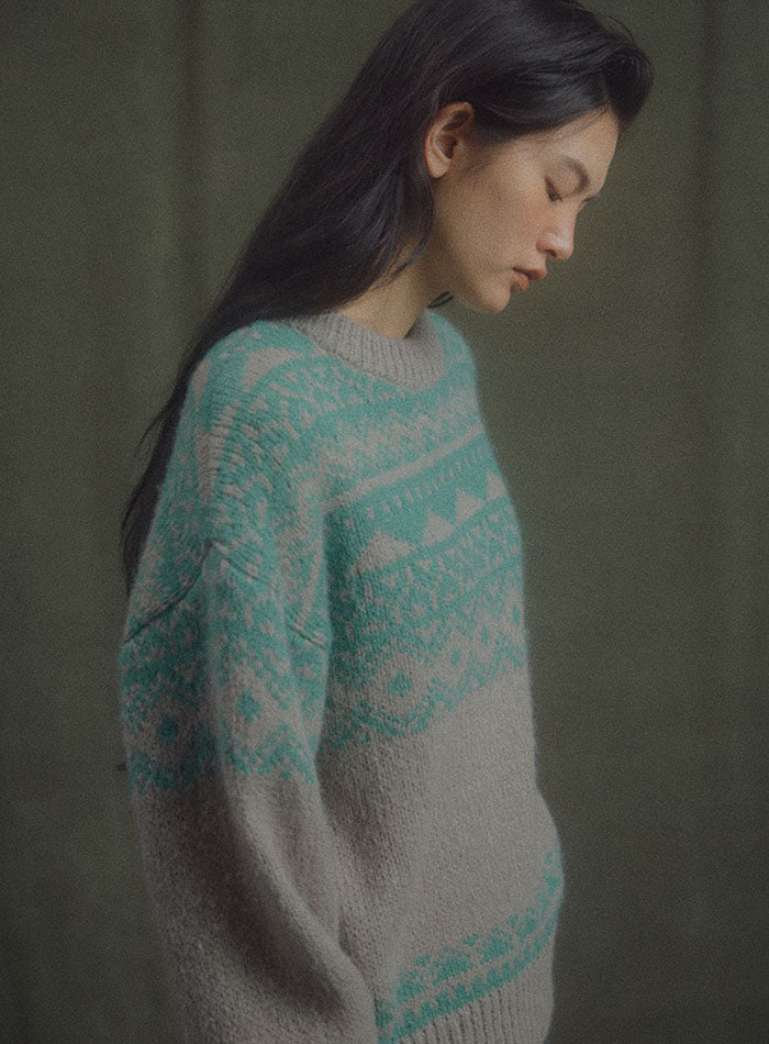 Mango Maniplease Hatty Nordic Knit Moca Mint
