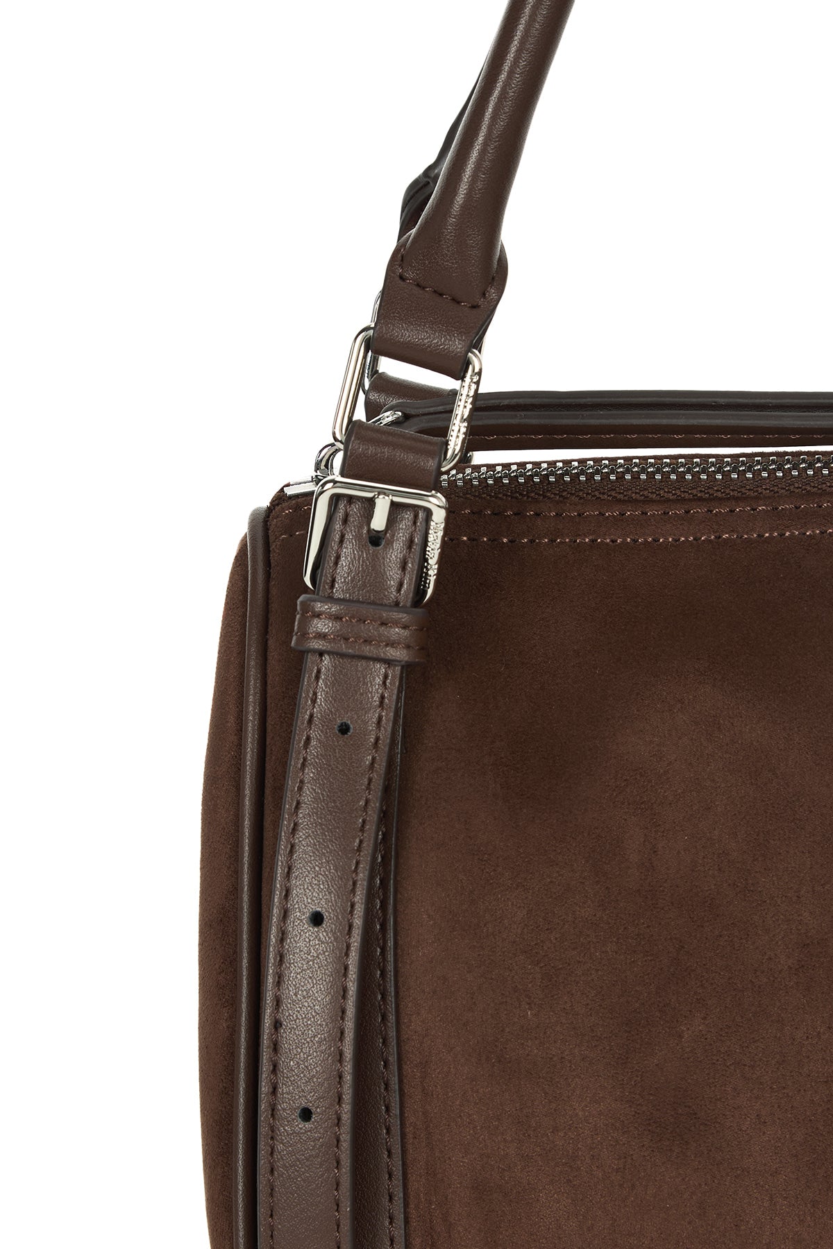 [matinkim] SUEDE BUCKLE STRAP SHOULDER BAG IN BROWN